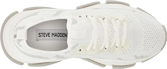 Steve Madden Pike White Lace Up Stretchy Mesh Upper Lace Up Low Top Sneakers