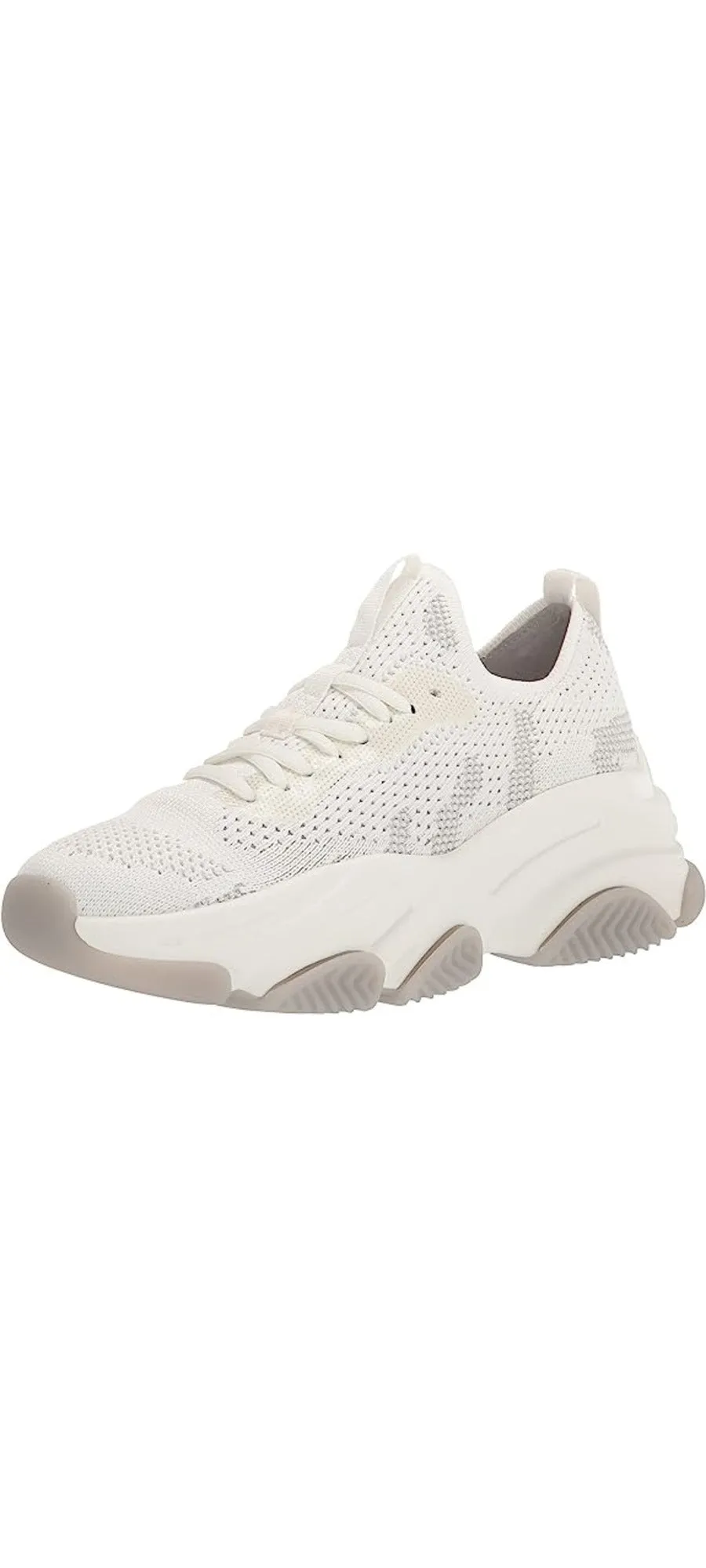 Steve Madden Pike White Lace Up Stretchy Mesh Upper Lace Up Low Top Sneakers