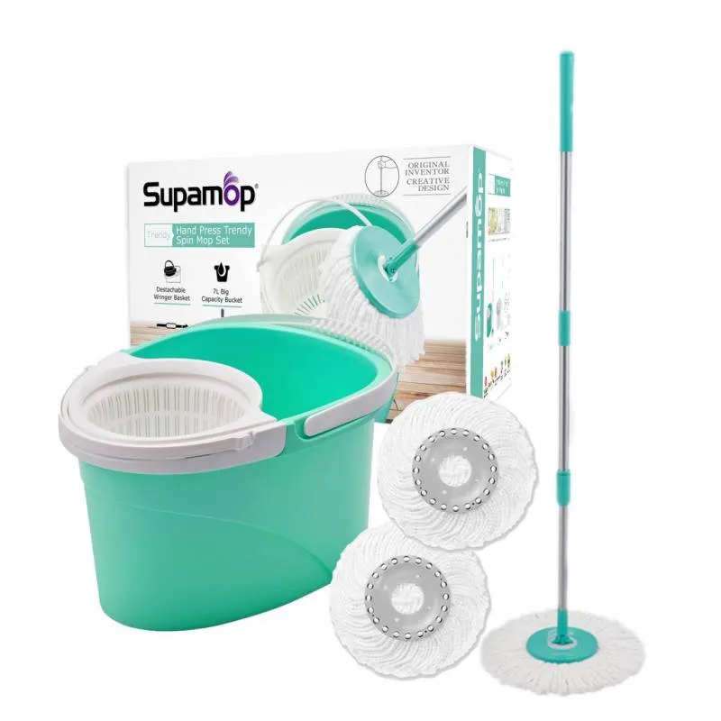 SupaMop Trendy S220 Hand Press Spin Mop Set Spin Manual Press Dehydrate System Cleaning