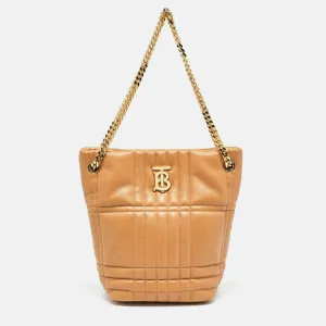 Trendy Inspired Burberry Marple Brown Embossed Check Leather Small Lola Bucket Bag