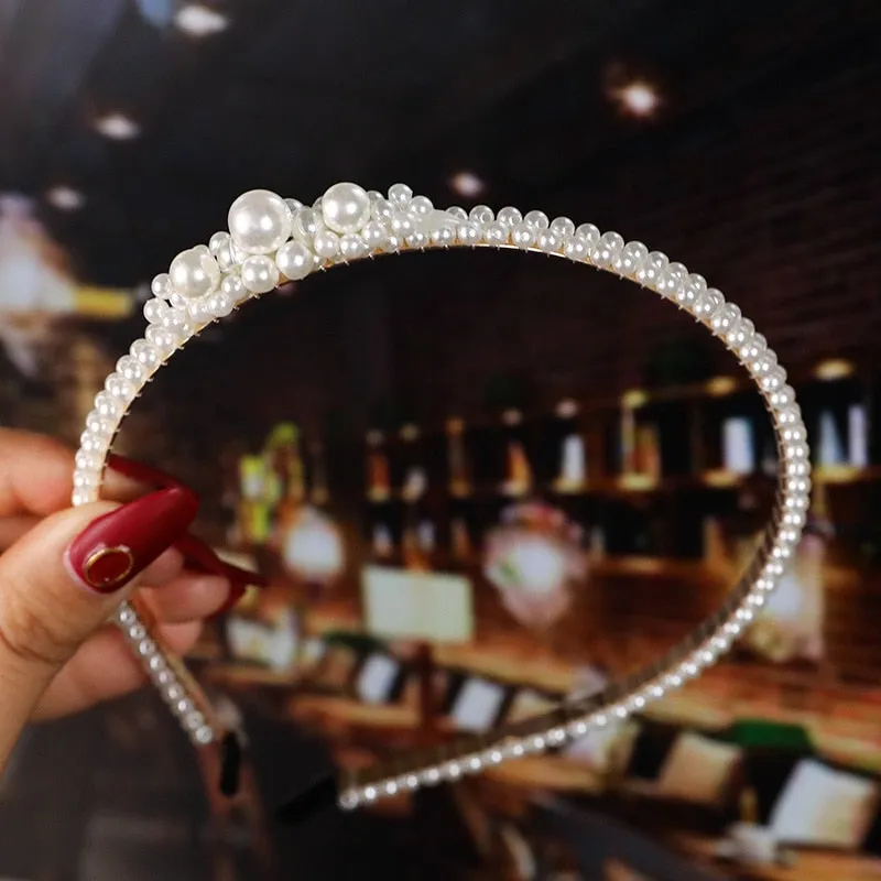 Wenkouban 23 Styles Simulation Pearl Hairbands Women Hair Accessories Korean Handmade Bow Flower Hoops Headband Wedding Ornaments 2022 New
