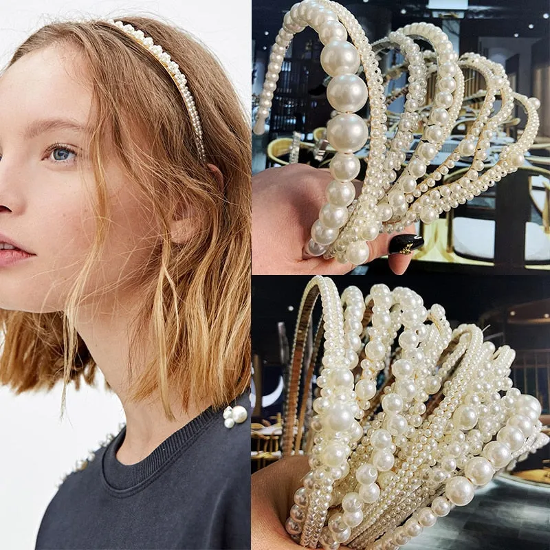 Wenkouban 23 Styles Simulation Pearl Hairbands Women Hair Accessories Korean Handmade Bow Flower Hoops Headband Wedding Ornaments 2022 New