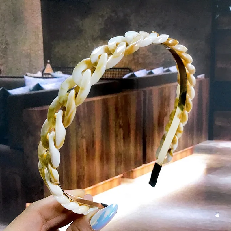 Wenkouban New 2022 Acetate Chain Gold Silver Bezel Hairbands Women's accessories Vintage Fashion Girls Headband Hoop Femme Hair Ornaments