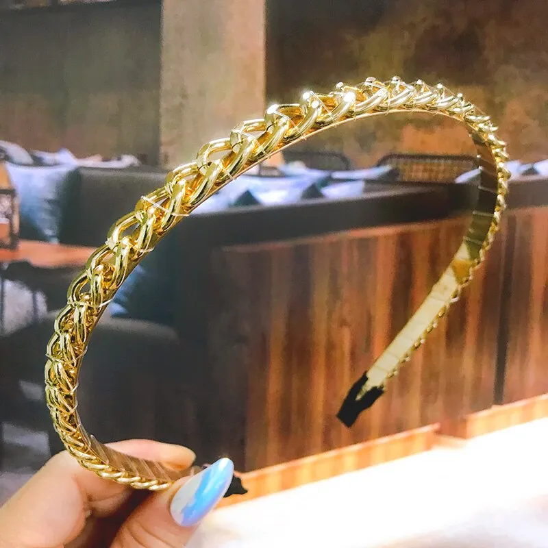 Wenkouban New 2022 Acetate Chain Gold Silver Bezel Hairbands Women's accessories Vintage Fashion Girls Headband Hoop Femme Hair Ornaments