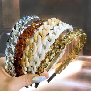 Wenkouban New 2022 Acetate Chain Gold Silver Bezel Hairbands Women's accessories Vintage Fashion Girls Headband Hoop Femme Hair Ornaments