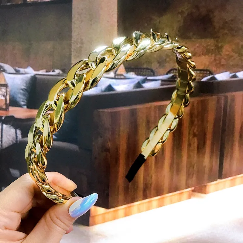 Wenkouban New 2022 Acetate Chain Gold Silver Bezel Hairbands Women's accessories Vintage Fashion Girls Headband Hoop Femme Hair Ornaments