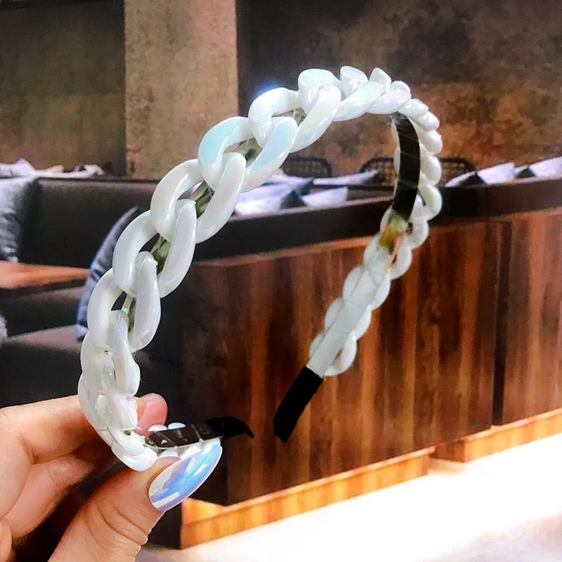 Wenkouban New 2022 Acetate Chain Gold Silver Bezel Hairbands Women's accessories Vintage Fashion Girls Headband Hoop Femme Hair Ornaments