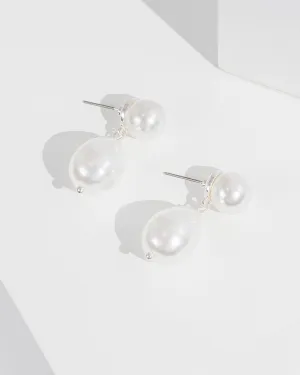 White Double Drop Organic Stud Earrings