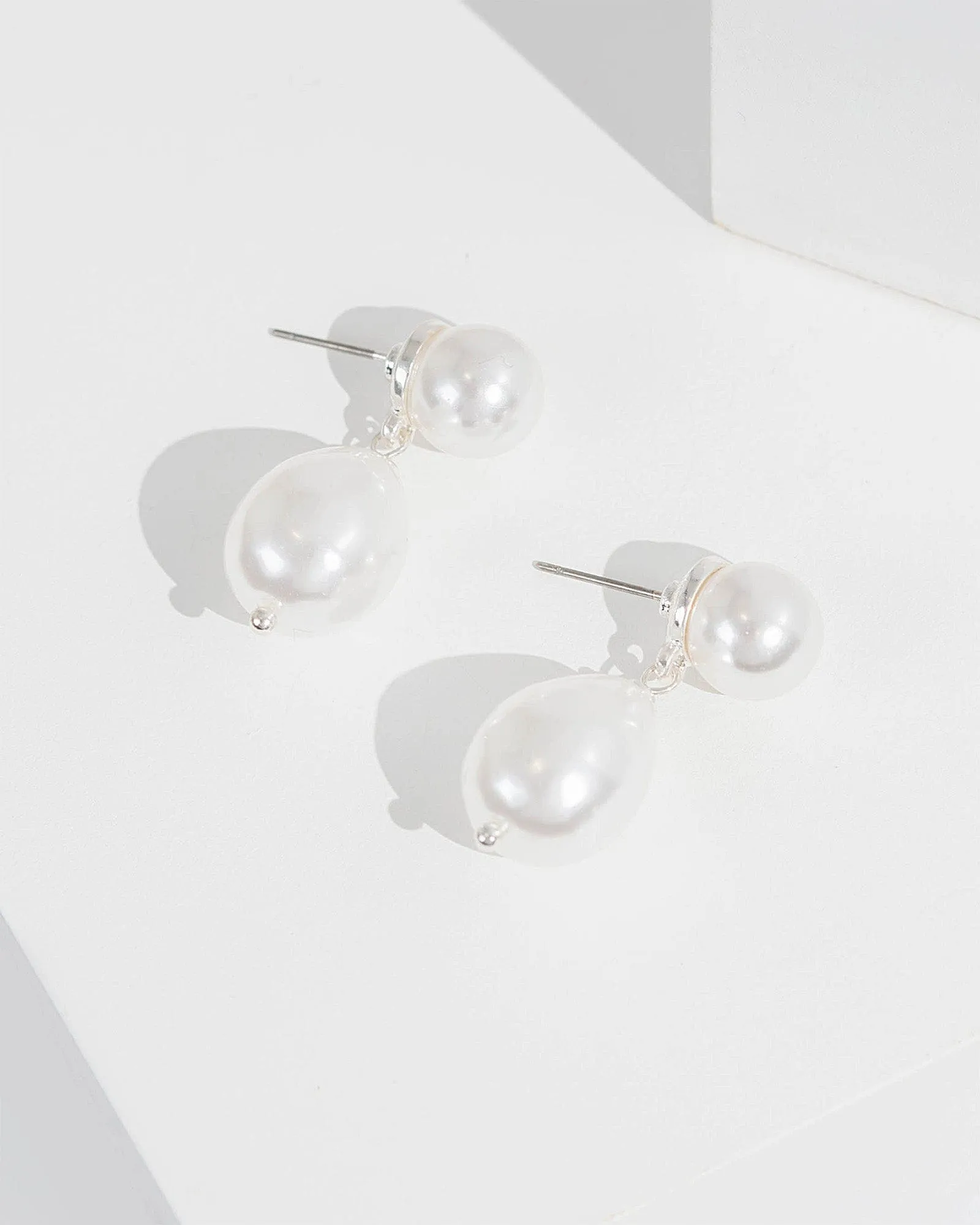 White Double Drop Organic Stud Earrings