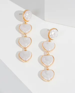 White Pearl Hearts Drop Earrings