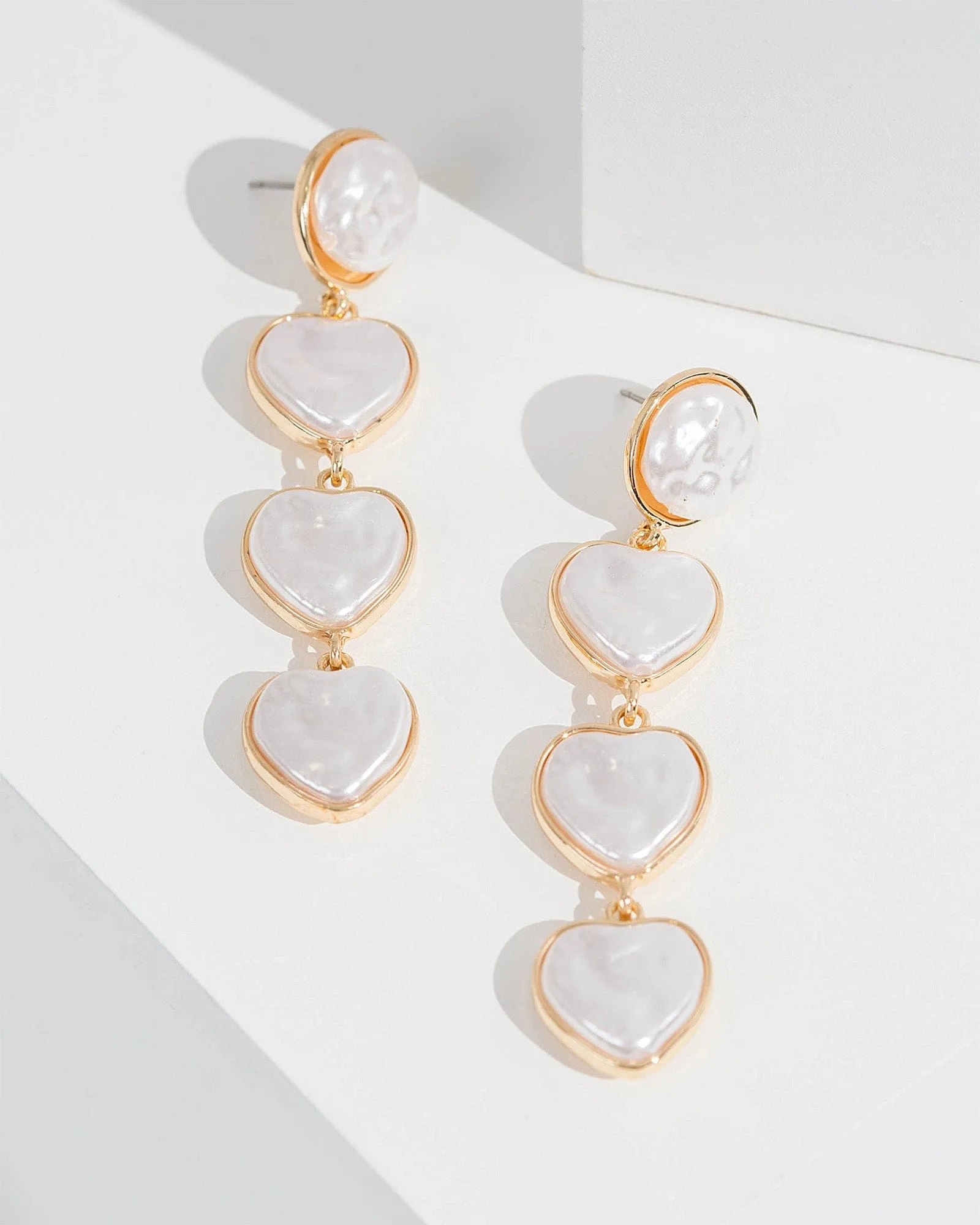 White Pearl Hearts Drop Earrings
