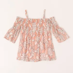 Wispy Floral Smocked Cold Shoulder Top