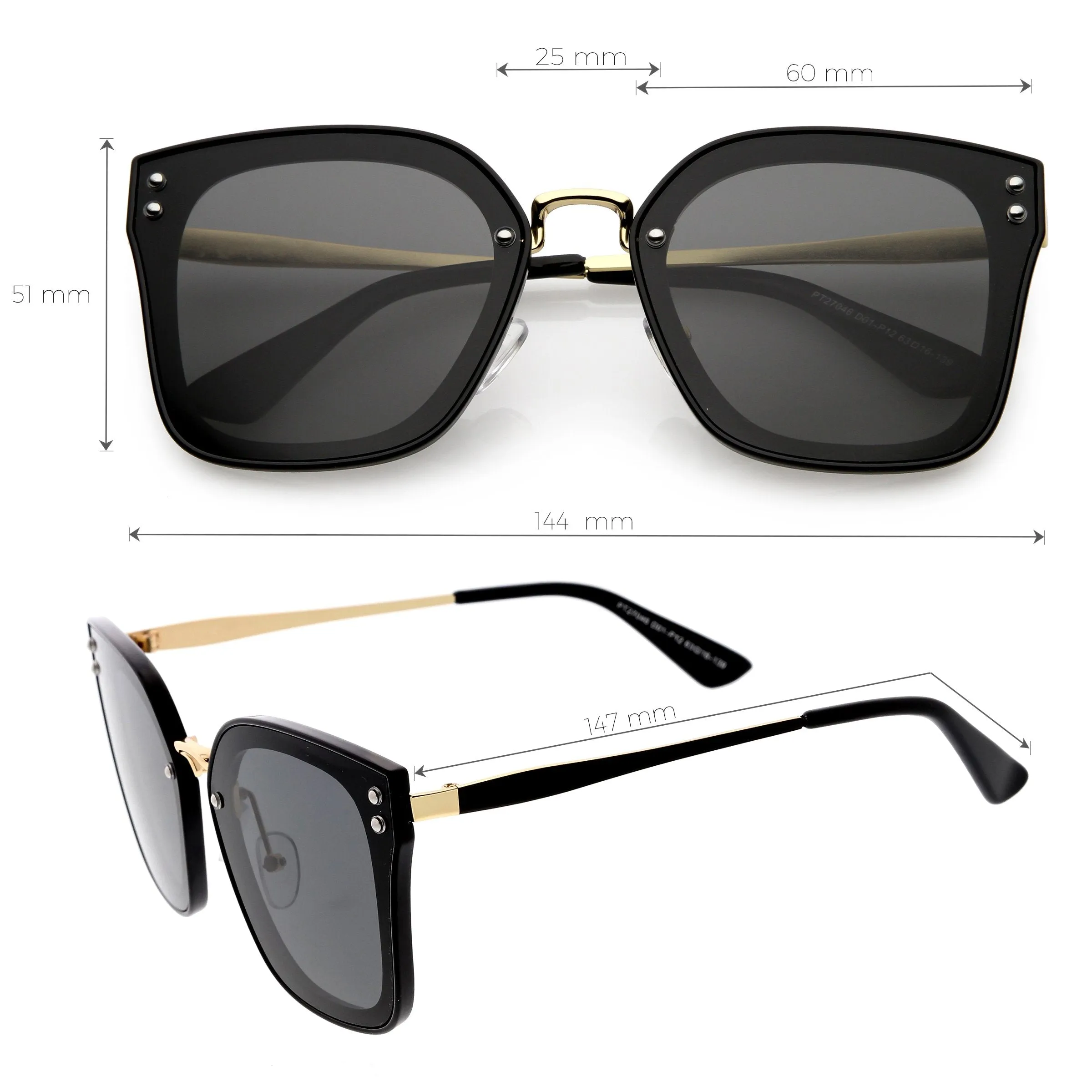 Women's Oversize Square Mirrored Polarized Flat Lens Sunglasses C883