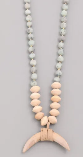 Wooden Crescent Bead Necklace