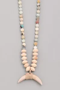 Wooden Crescent Bead Necklace
