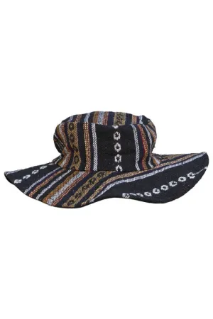 Woven Brown Striped Floppy Hat