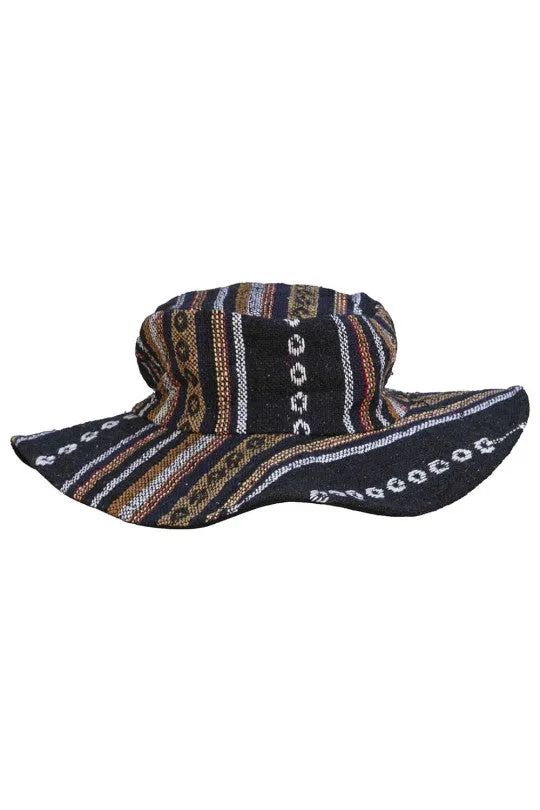 Woven Brown Striped Floppy Hat